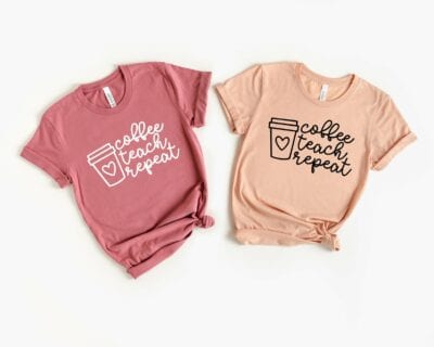Coffee, teach, repeat pink teacher shirt 