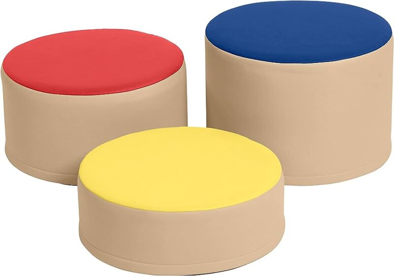 three stools of different heights for flexible seating