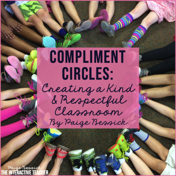 Kids legs are shown sitting in a circle. Text reads Compliment Circles.