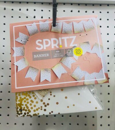 White and gold confetti banner from Target