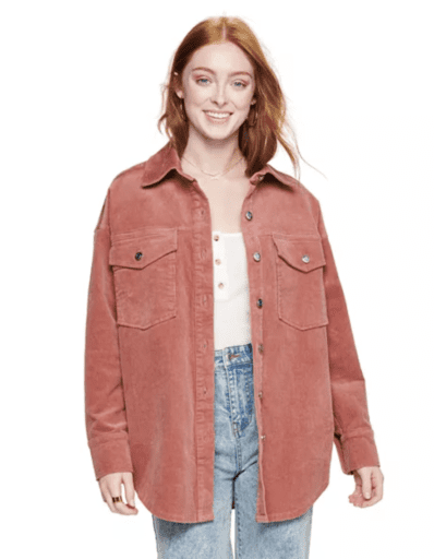 Dusty pink corduroy shacket from Kohl's 