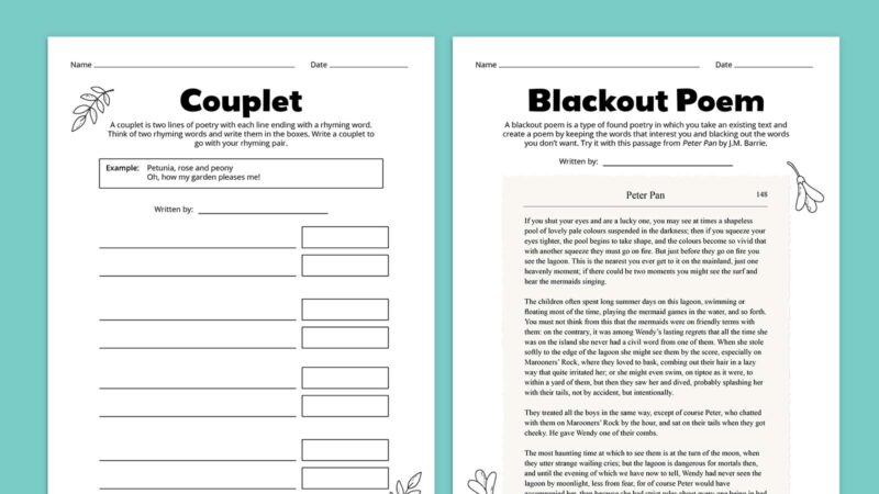 Flat lays of couple and blackout poem templates