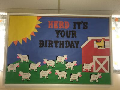 herd it's your birthday cow and barn themed birthday bulletin board idea