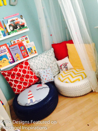 cozy corner with pillows that students can use; a preschool activity