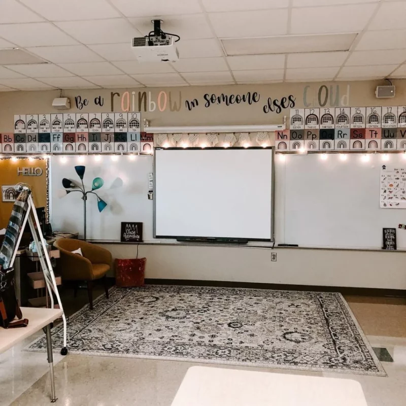 Cozy rug as a calming classroom theme idea