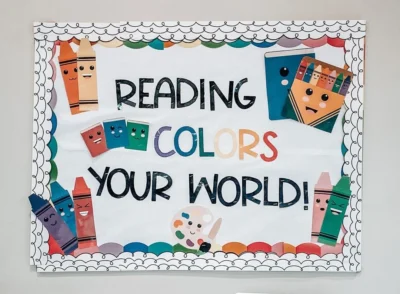 Reading colors your world crayons markers coloring bulletin board