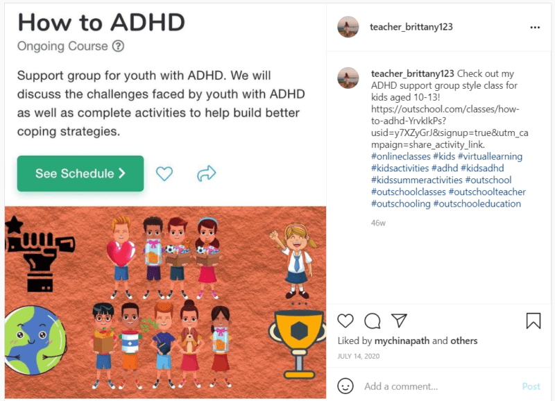 Cartoon students in Outschool support group for teens with ADHD