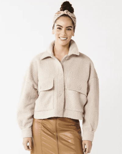 Cropped tan sherpa shacket from Kohl's