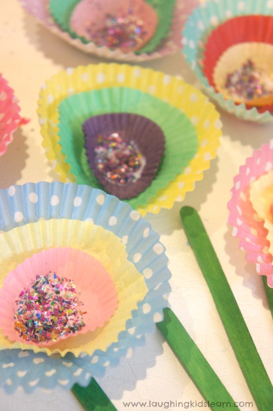 Colorful flowers made from cupcake liners