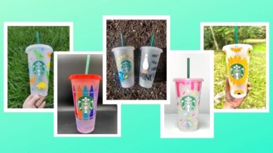 Collage of custom Starbucks cups