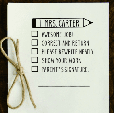 Custom teacher stamp with check boxes
