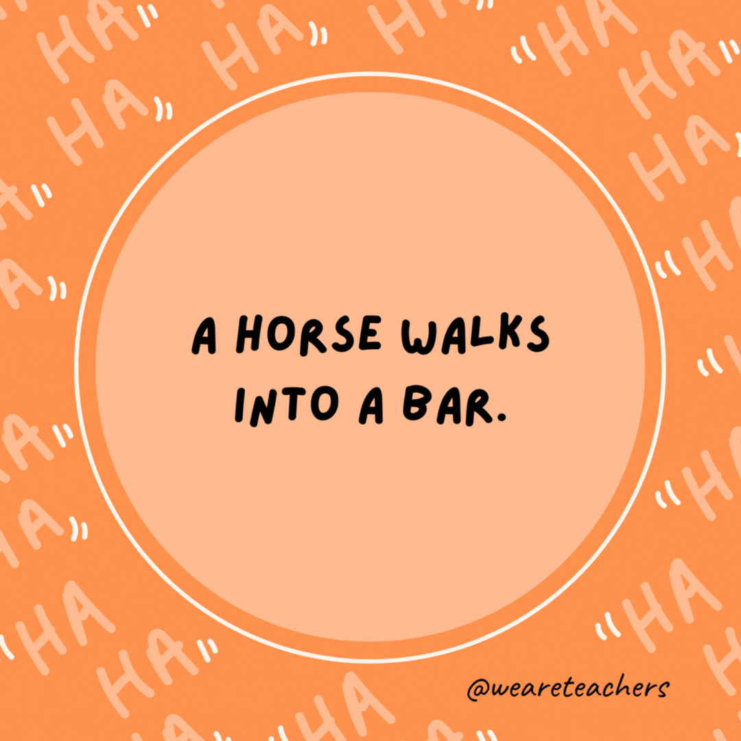 A horse walks into a bar. The bartender says, "Why the long face?"
