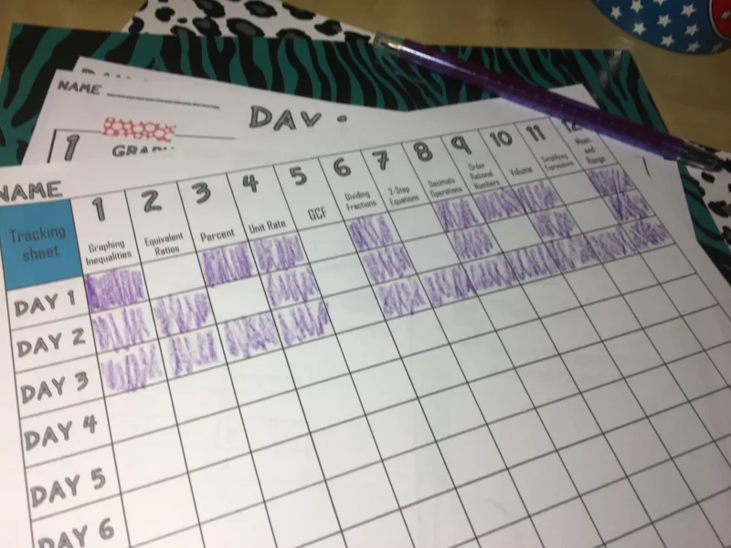daily monitoring sheet that students can use to record when they achieve a goal 