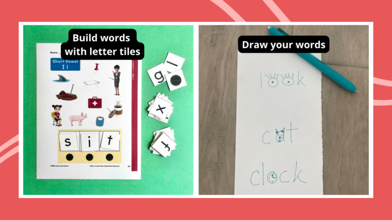 Decoding strategies including drawing words and using concept cards and letter tiles