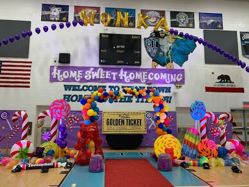 School gym with decorations and balloons