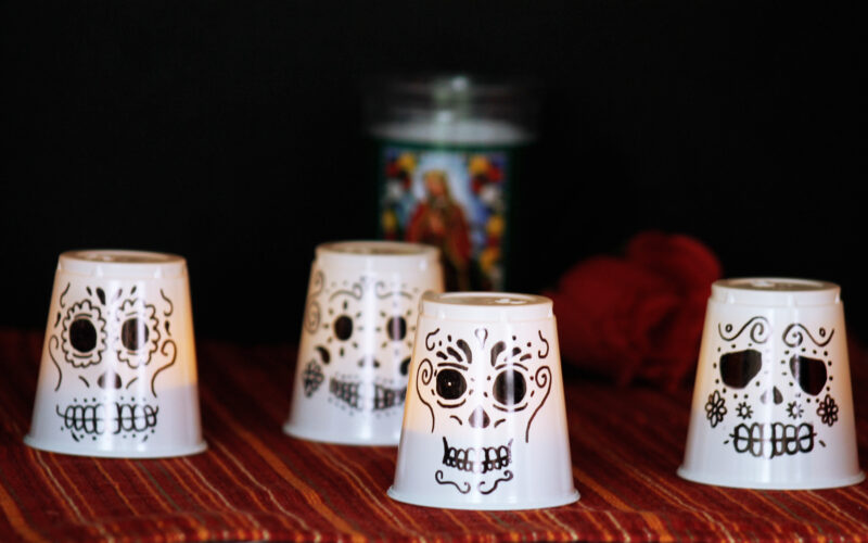 lanterns made out of cups and votices for a fall activity