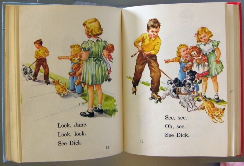The inside of a Dick and Jane book -- teaching a long time
