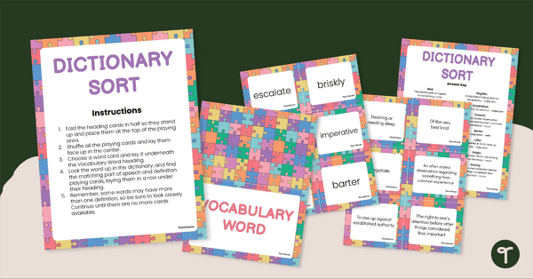 a vocabulary activity set featuring vocabulary words and definitions