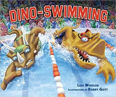 Book cover for Dino-Swimming as an example of dinosaur books for kids