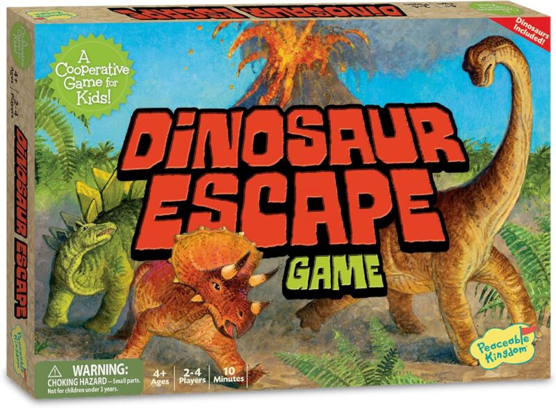 A box features several dinosaurs and large text that reads Dinosaur Escape GAme.