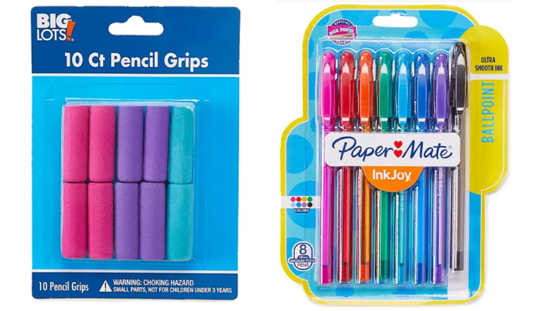 Package of foam pencil grips and a package of 8 Paper Mate Ink Joy Pens- discount school supplies