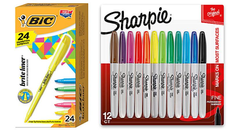 Box of Bic Highlighters and package of colorful Sharpie markers
