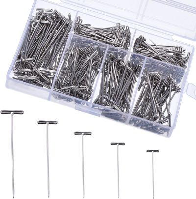 Divided plastic box of T-pins in various sizes