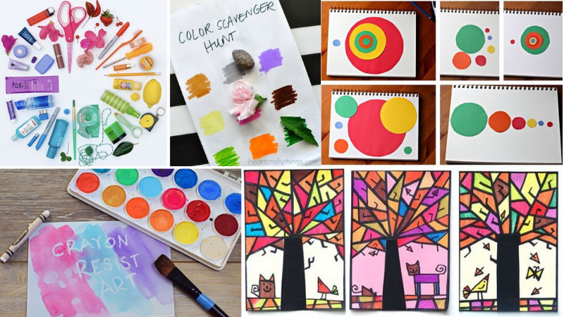 Collage of art projects that are perfect for distance learning