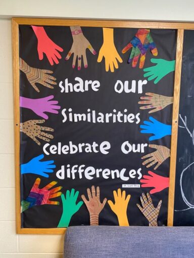 share our similarities, celebrate our differences back to school diversity board