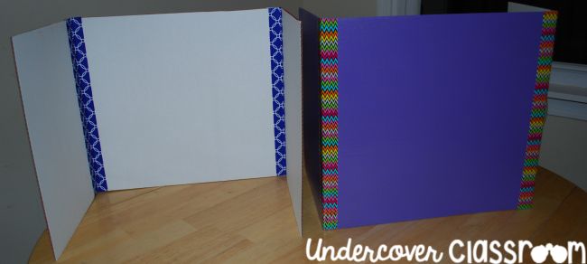 Tri-fold boards with colored duct tape decoration