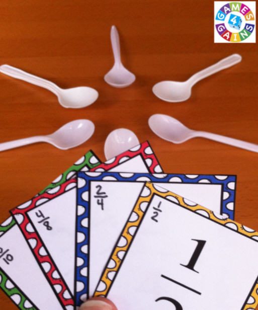 Fraction cards and plastic spoons