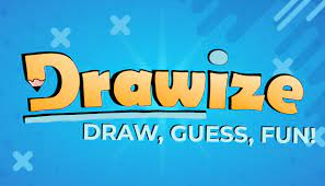 Some drawing games are online like this one. The word Drawize appears in orange letters on a blue background.