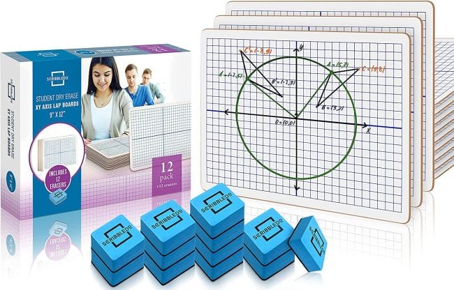 Scribbledo dry erase lapboards with XY axis graph and erasers