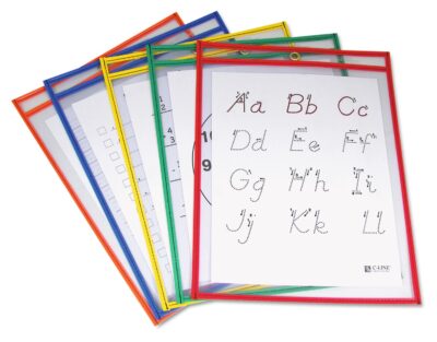 Reusable dry erase pockets in various colors