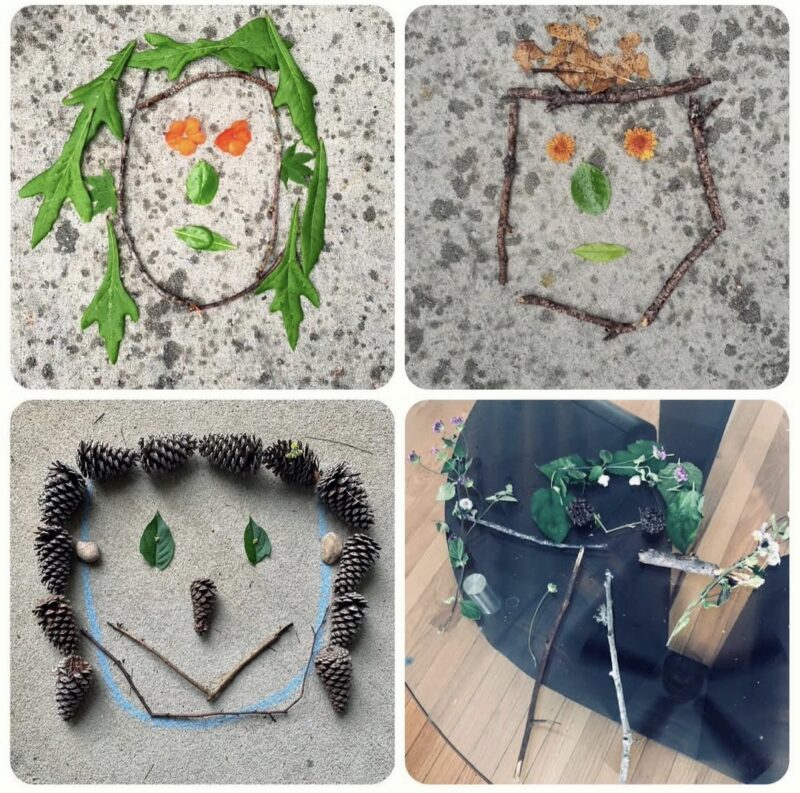 Simple faces made from items found in nature