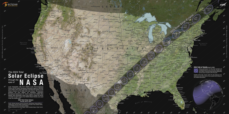 map of the great american solar  eclipse of 2024 from NASA 