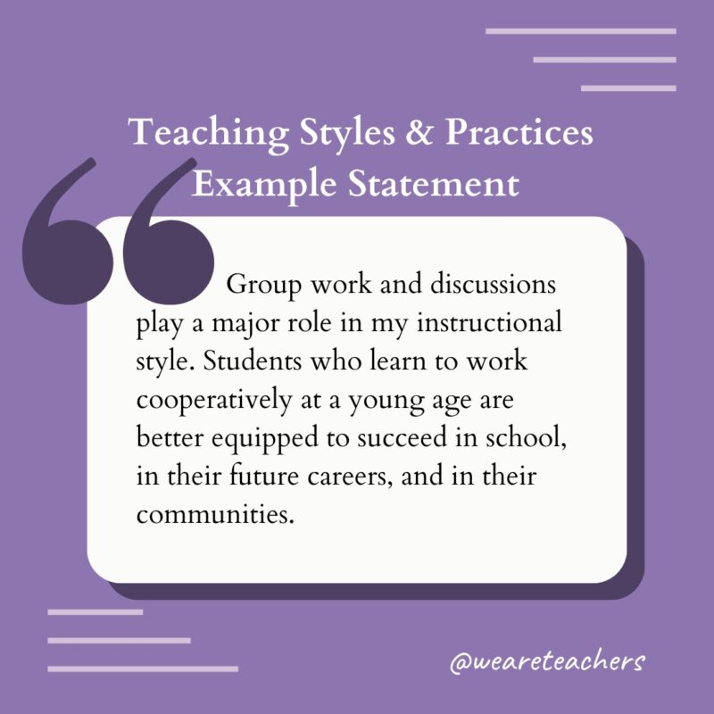 Teaching Styles & Practices Example Statement
