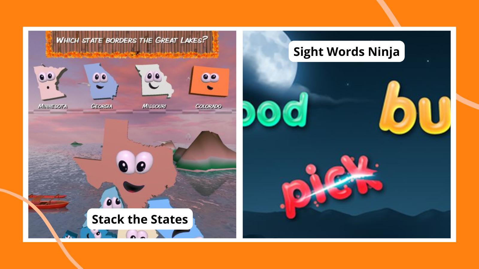 Educational iPad Games for Kids including Stack the States and Sight Words Ninja