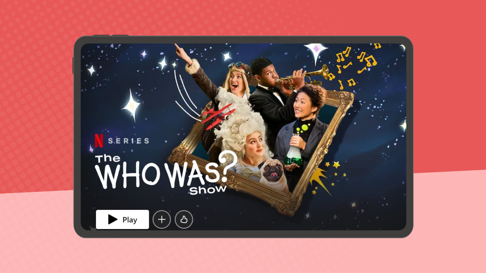 Tablet showing title screen for The Who Was? Show, one of the best educational Netflix shows for kids
