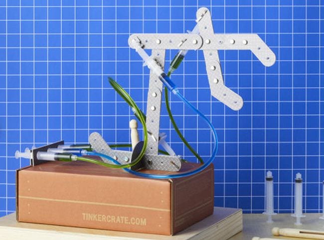 Hydraulic claw student activity from Tinker Box for a kids subscription box 