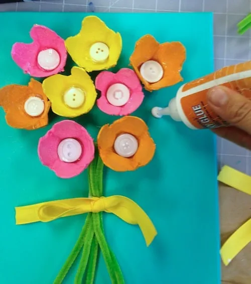 A DIY egg carton flower bouquet