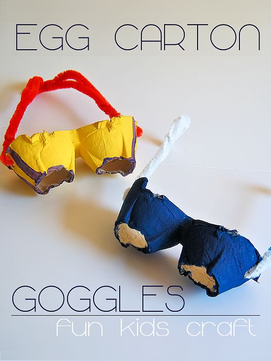 Colorful goggles made from painted egg carton sections as an example of Earth Day crafts