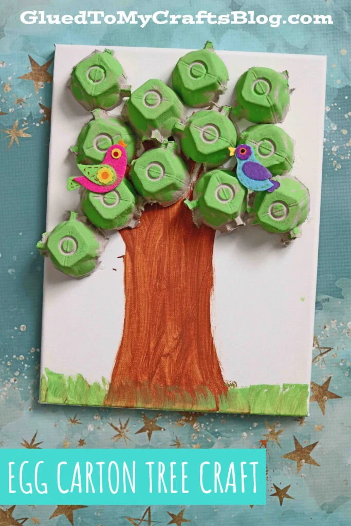 An adorable tree made from a painted trunk with egg carton sections painted green as the leaves