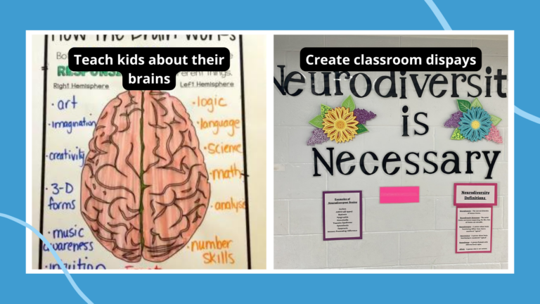 picture of a brain project and picture of a neurodiversity awareness bulletin board