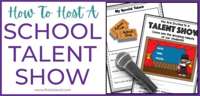 Microphone and program with text that says How To Host a School Talent Show