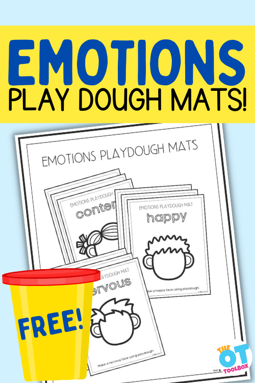 A poster showing a tub of playdough and a free emotions play dough mat