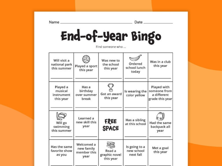 end of year bingo card 