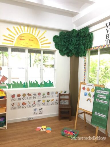 Eric Carle kindergarten clasroom using illustrations from his books. 