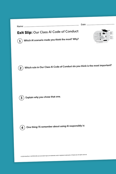 Let Students Create Class AI Rules That Actually Stick (Free Lesson Plan) Image of the exit slip page to the AI code of conduct lesson plan
