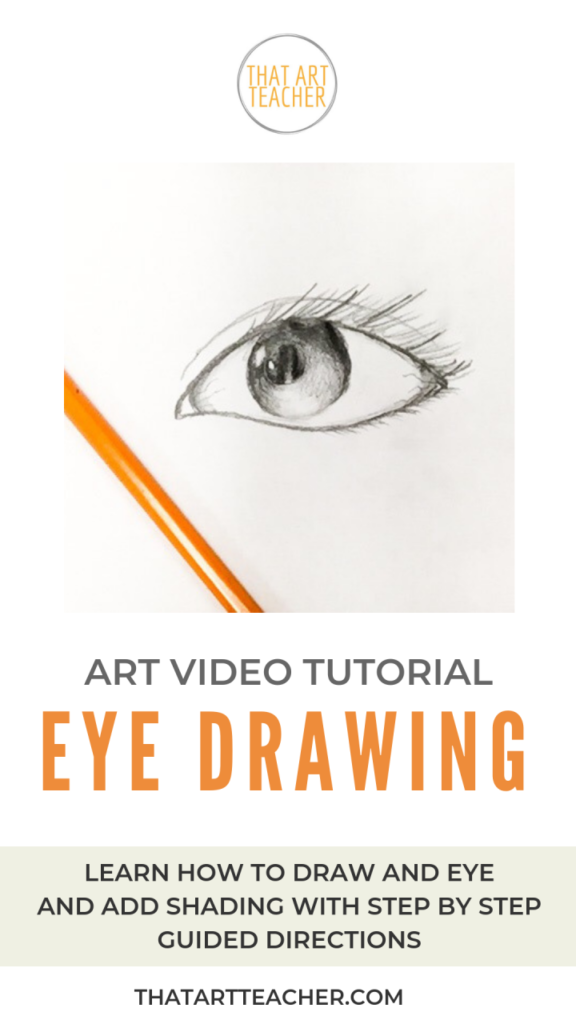 A pencil drawn eye is shown in this example of directed drawing activities. 